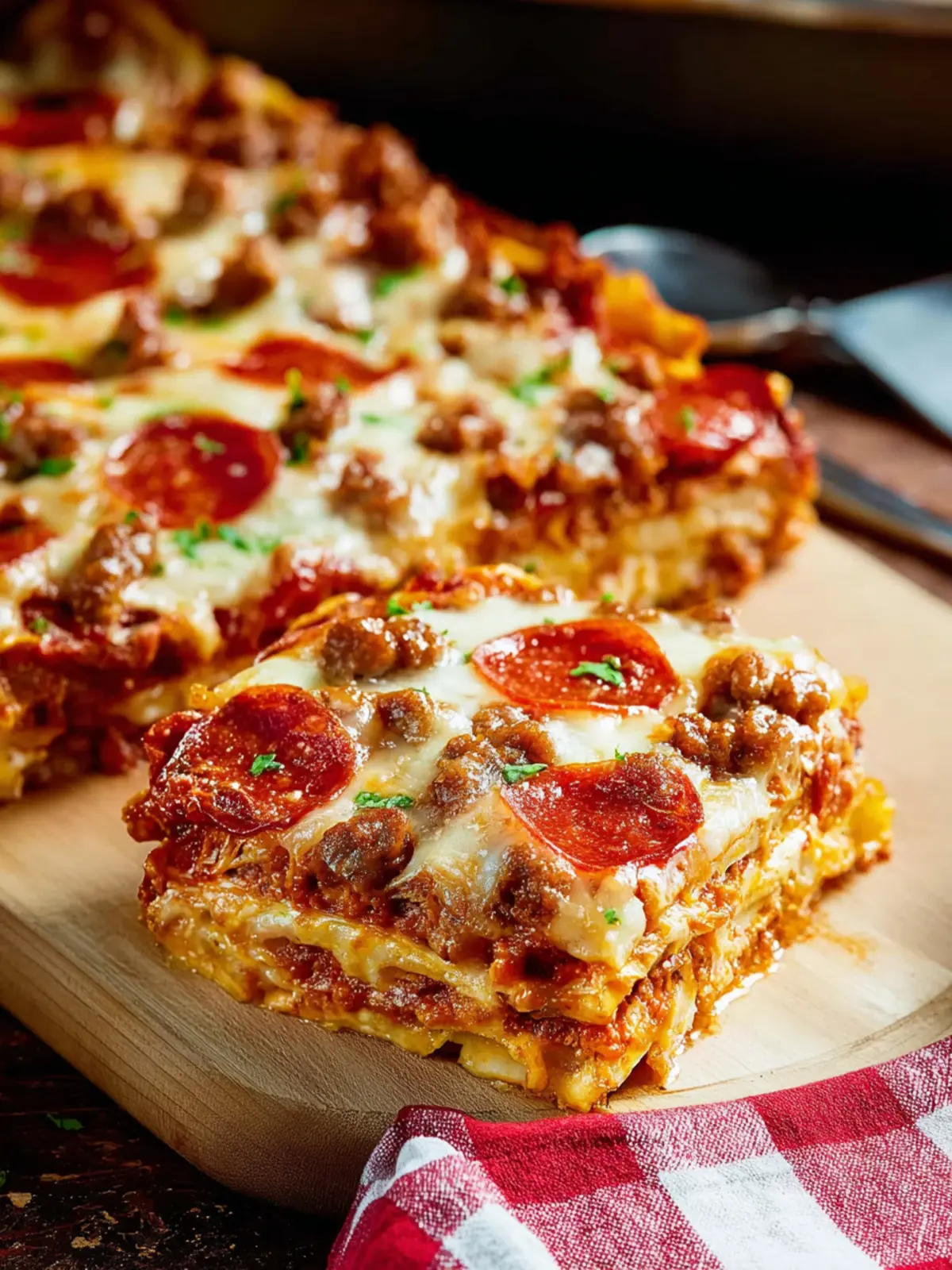 Sausage and Pepperoni Layered Pizza Bake First Image