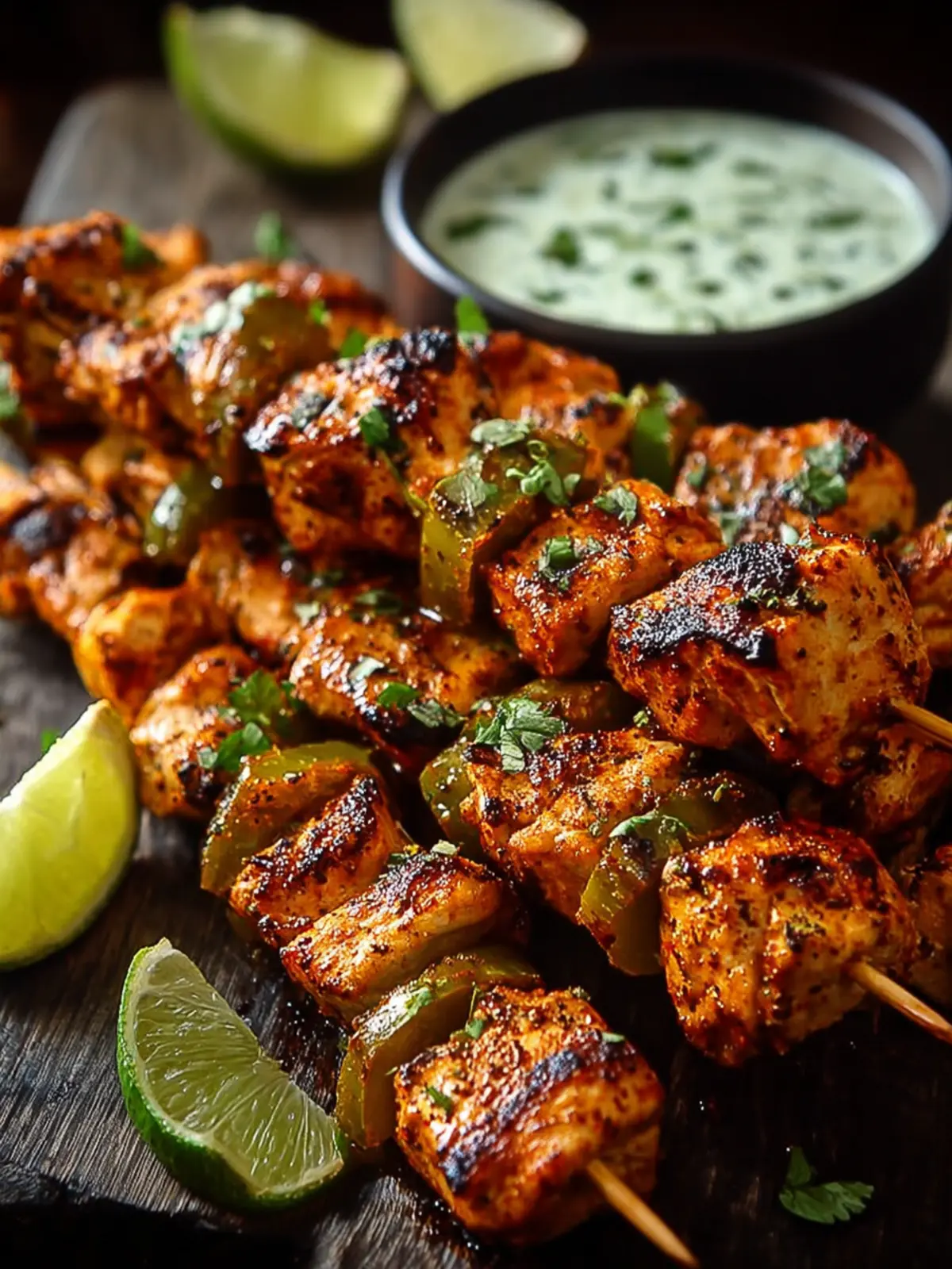 Spicy Honey Jalapeño Chicken Skewers with Cilantro Lime Dip First Image