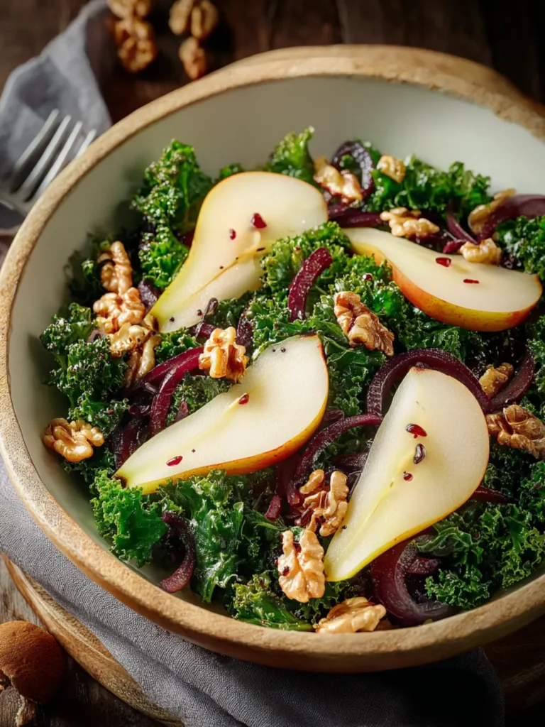 Cozy Warm Pear, Walnut & Kale Salad with Balsamic Bliss First Image