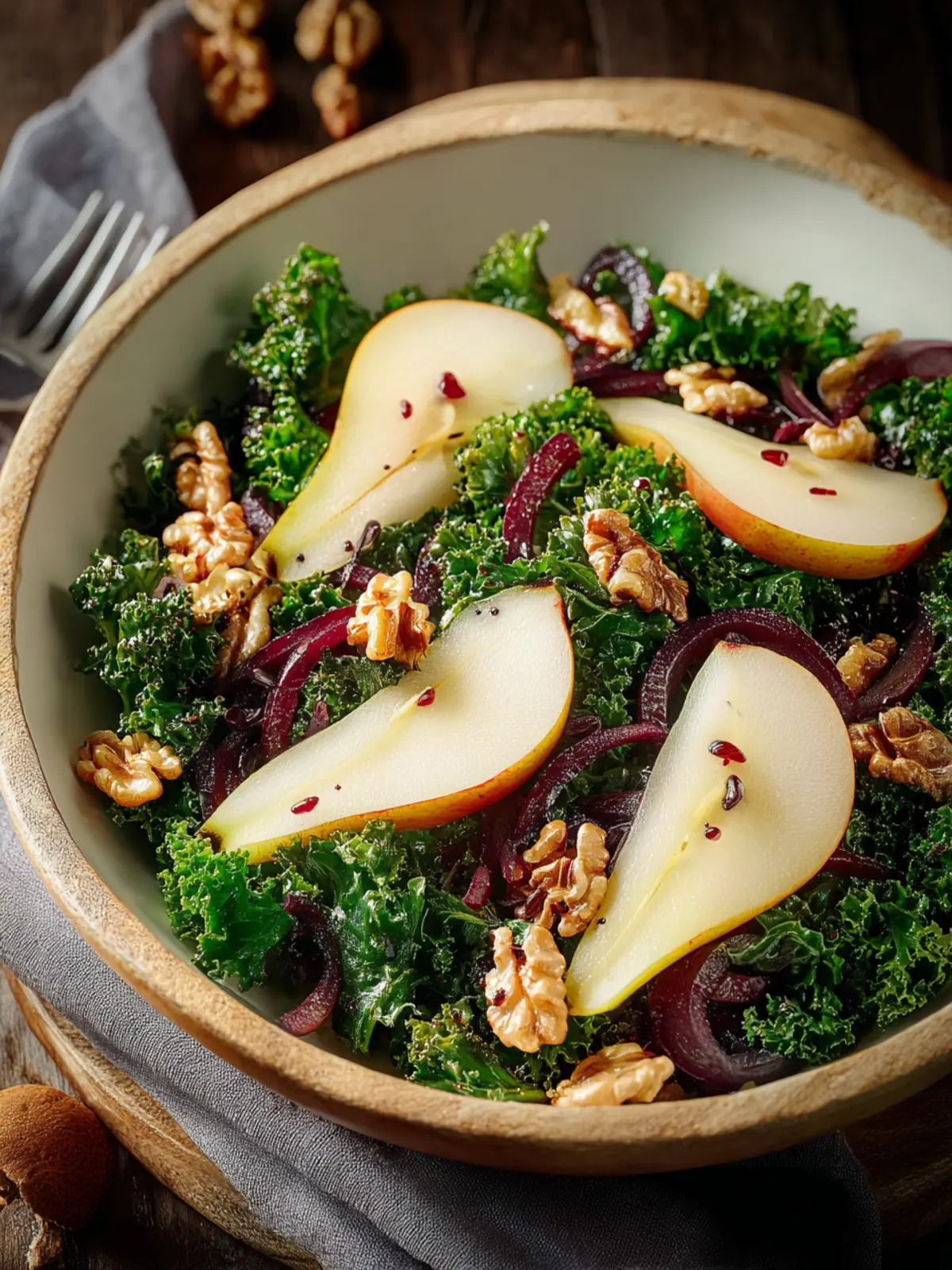 Cozy Warm Pear, Walnut & Kale Salad with Balsamic Bliss First Image