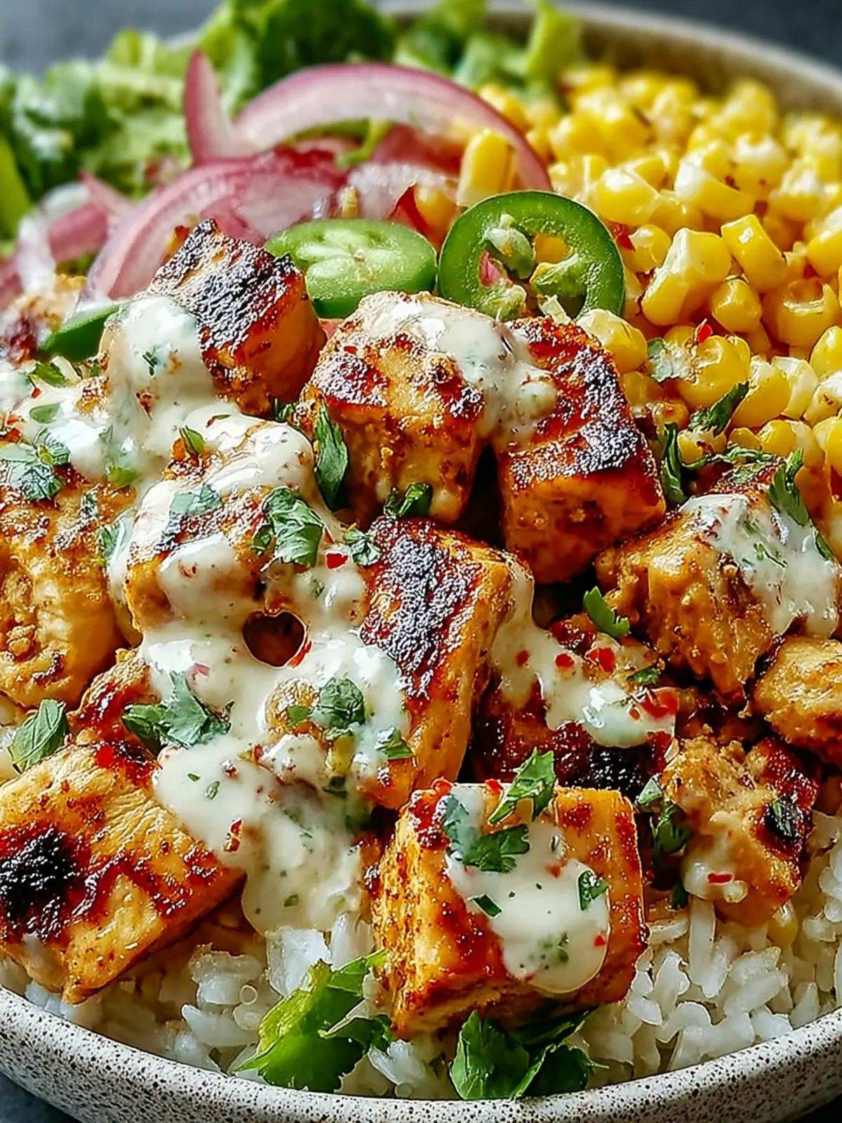 Healthy Chicken Rice Bowl with Street Corn First Image