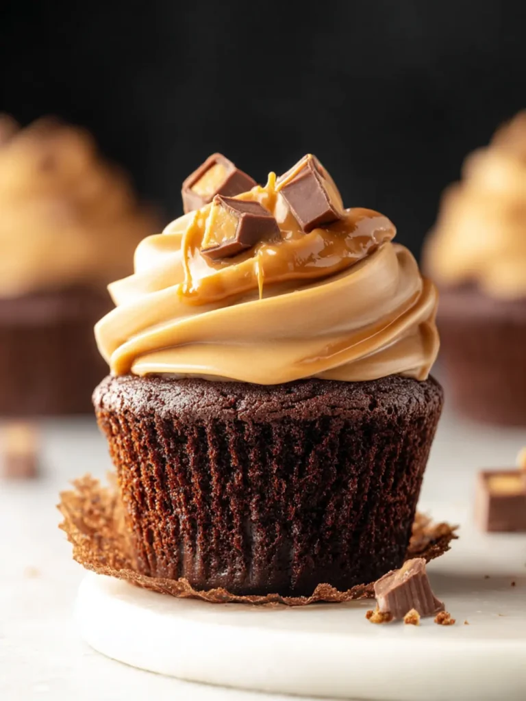 Chocolate Cupcakes with Peanut Butter Frosting First Image