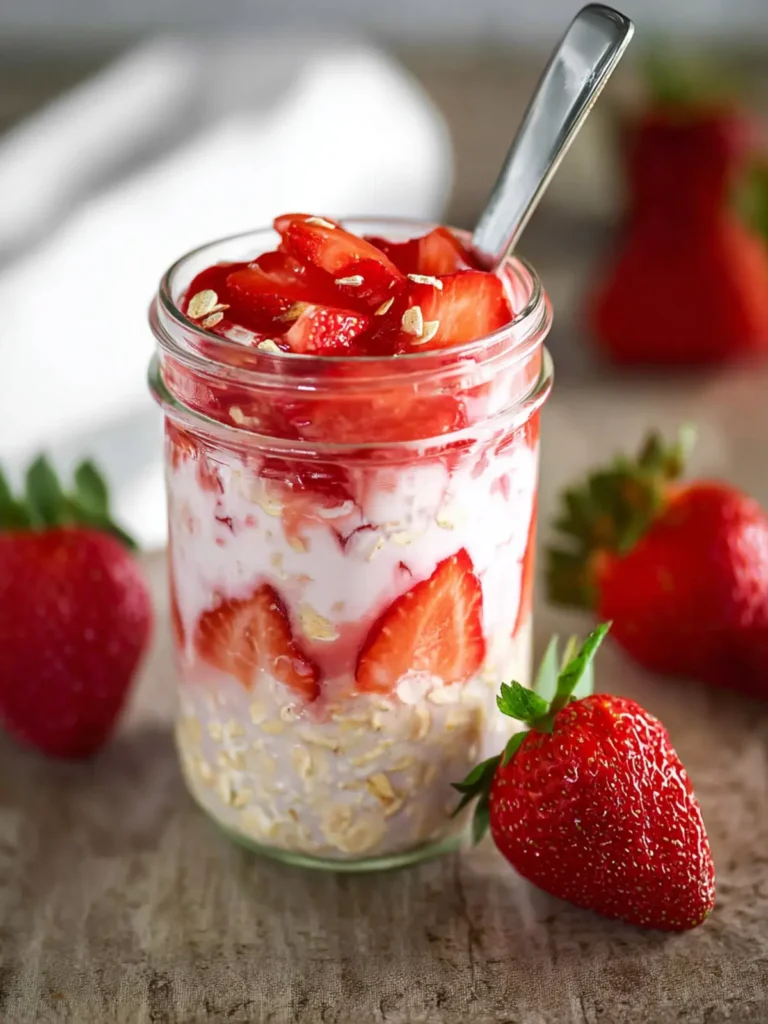 Healthy Strawberry Overnight Oats (Tastes Like Strawberry Shortcake) First Image